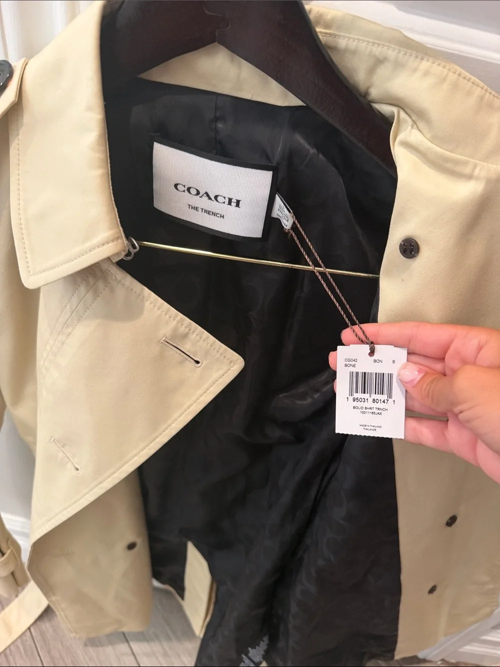 Coach Beige Double-Breasted Trench Coat with Black Buttons